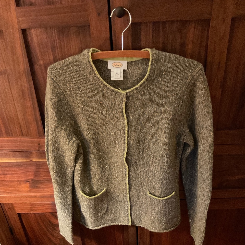 Talbots loden green cardigan sweater M